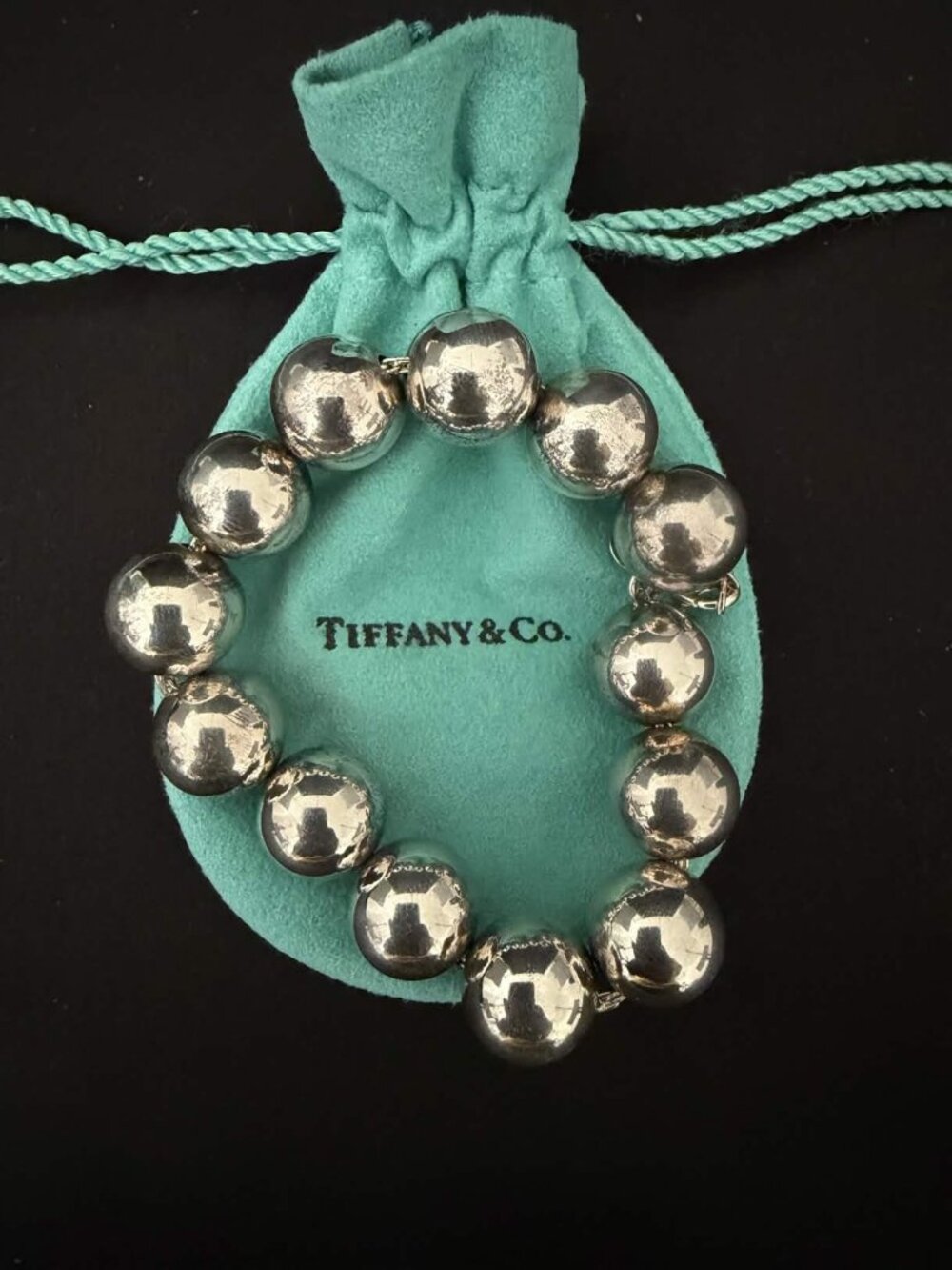 8 inch Tiffany & Co HardWear Bead Ball Bracelet in Sterling Silver /w Bag